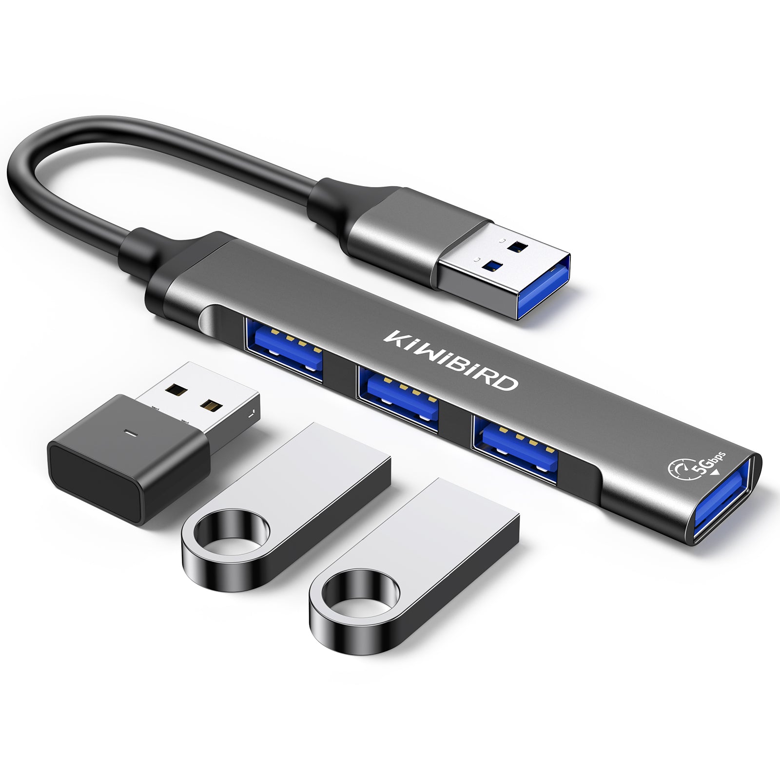 Ultraflacher USB-Hub mit 4 Anschlüssen, Grau