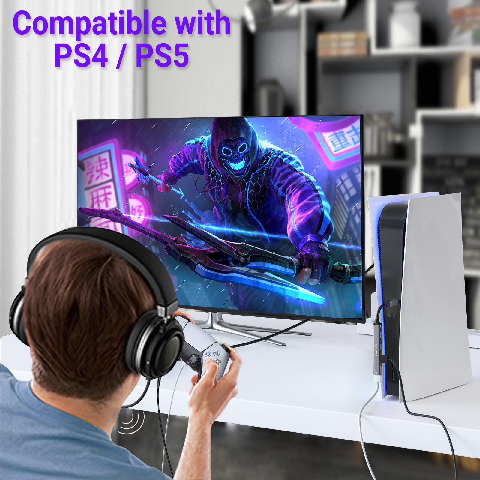 Ultraflacher USB-Hub mit 4 Anschlüssen, Grau