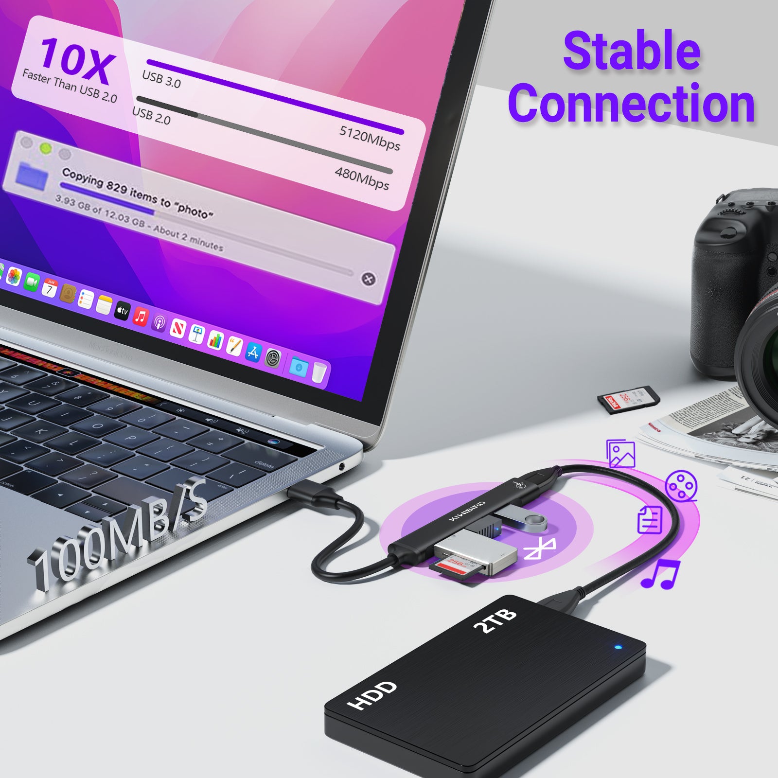 Ultraflacher USB-Hub mit 4 Anschlüssen