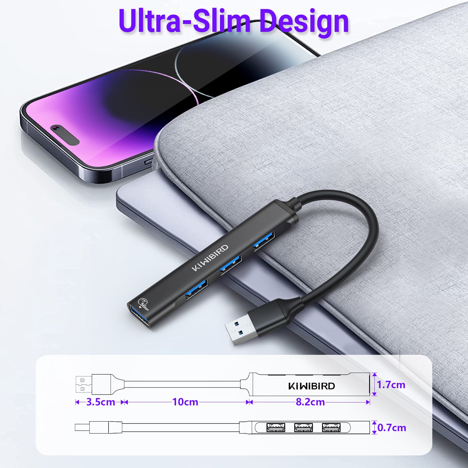 Ultraflacher USB-Hub mit 4 Anschlüssen