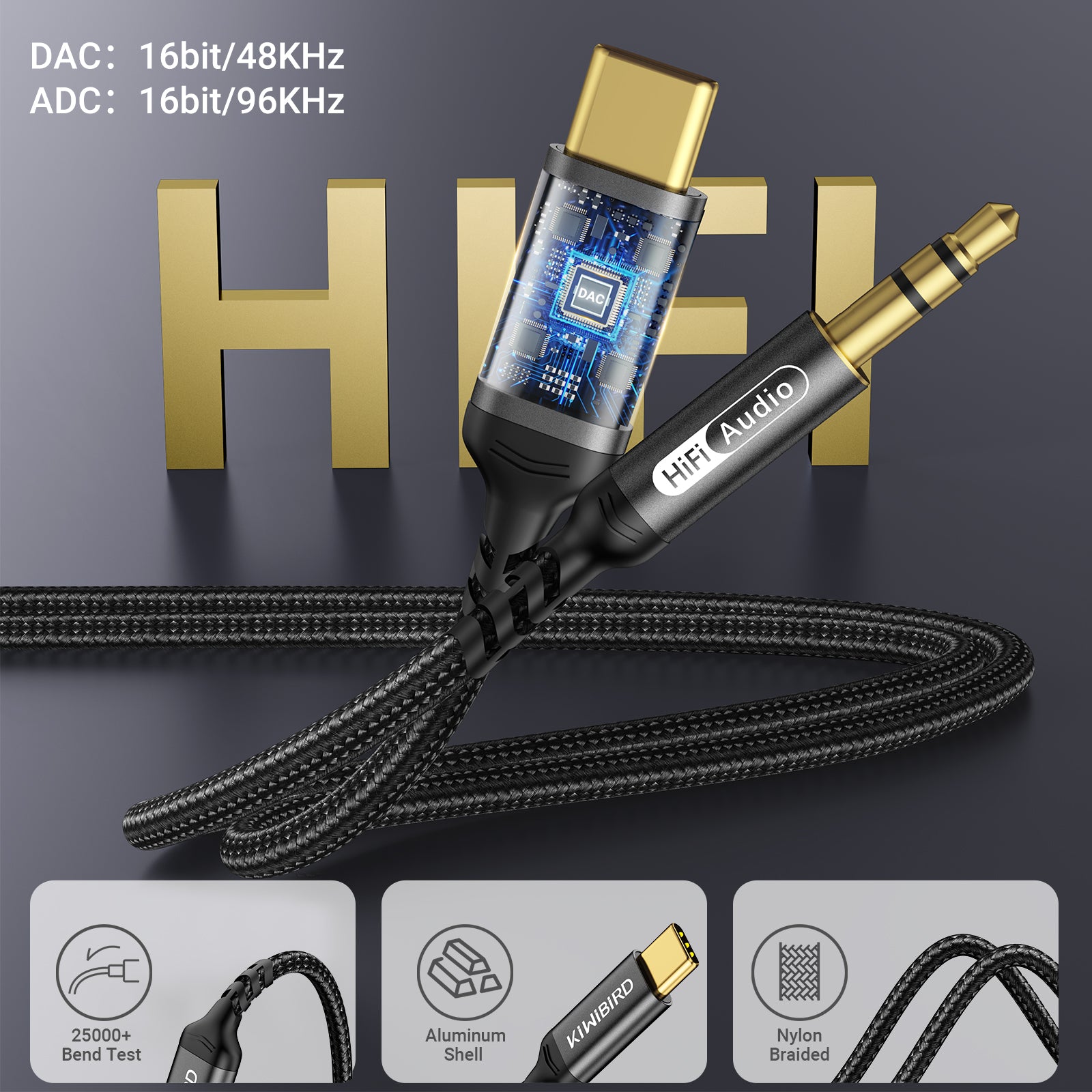 USB-C-auf-3,5-mm-AUX-Kabel, Grau