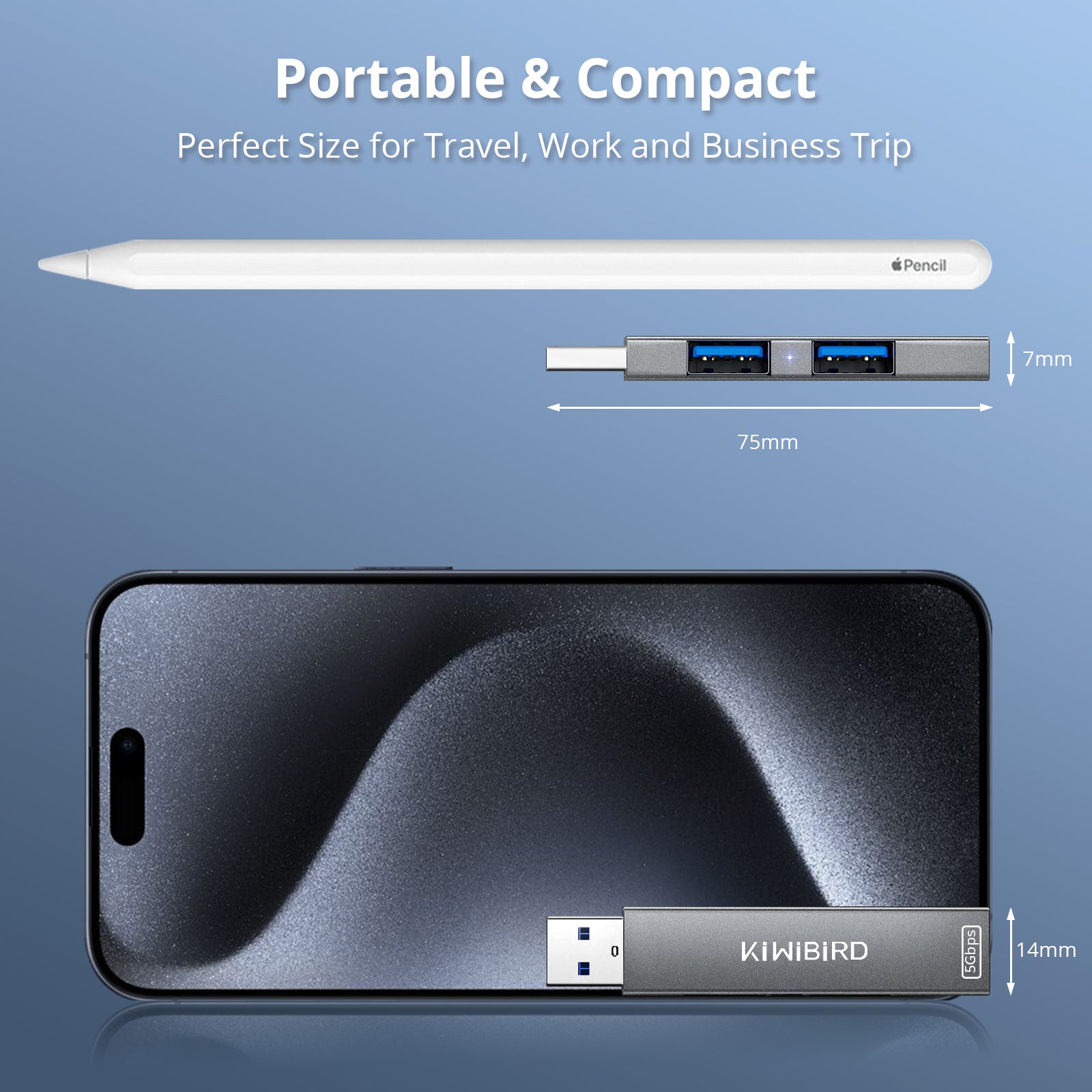 Schlanker USB-Hub mit 3 Anschlüssen, Grau
