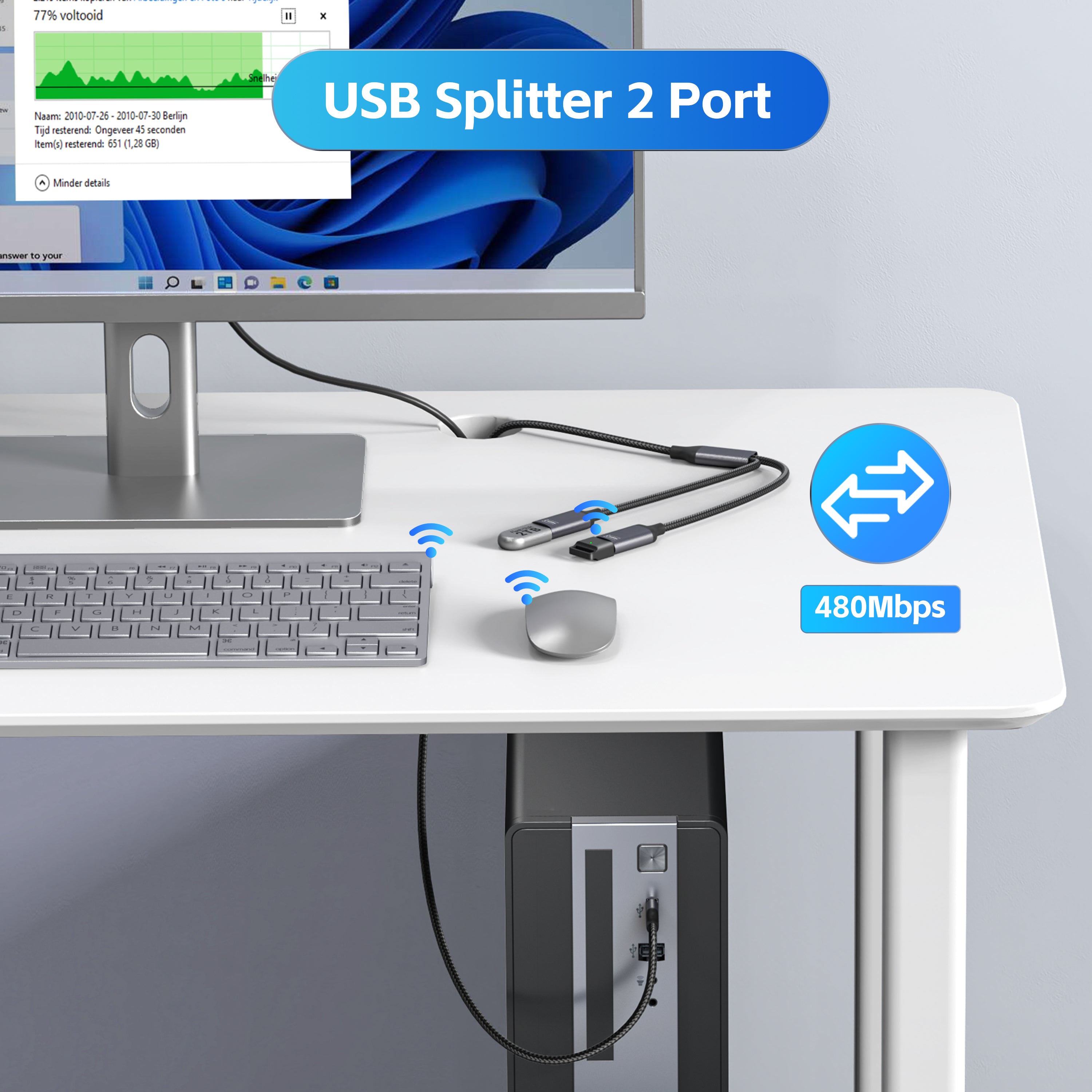 KiwiBird USB Splitter 2 Port 2M