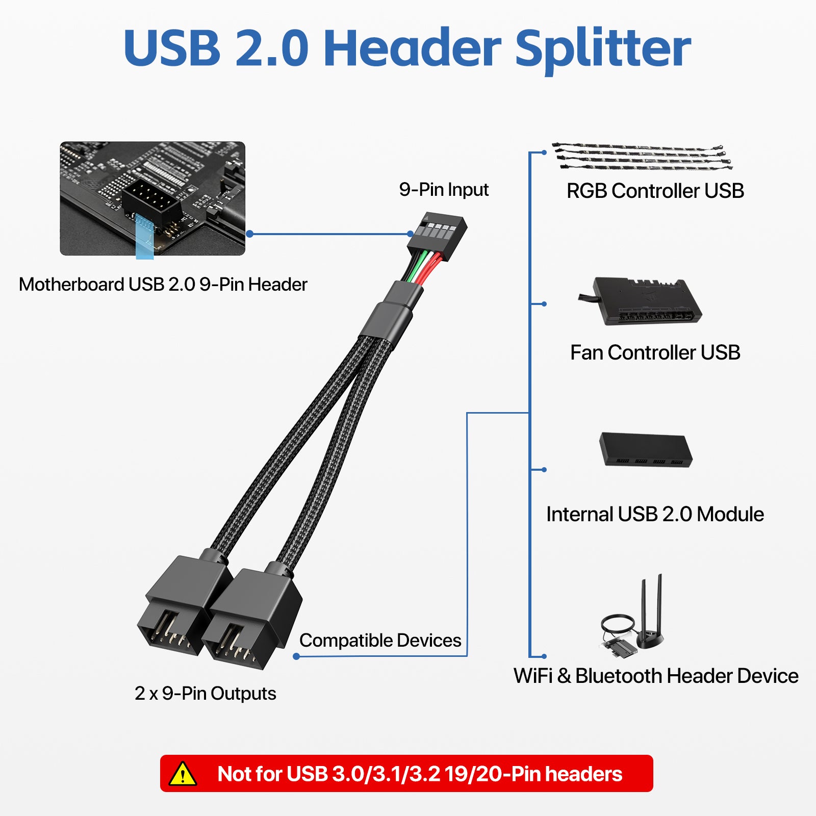 2er-Pack interner USB-2.0-9-Pin-Header-Splitter