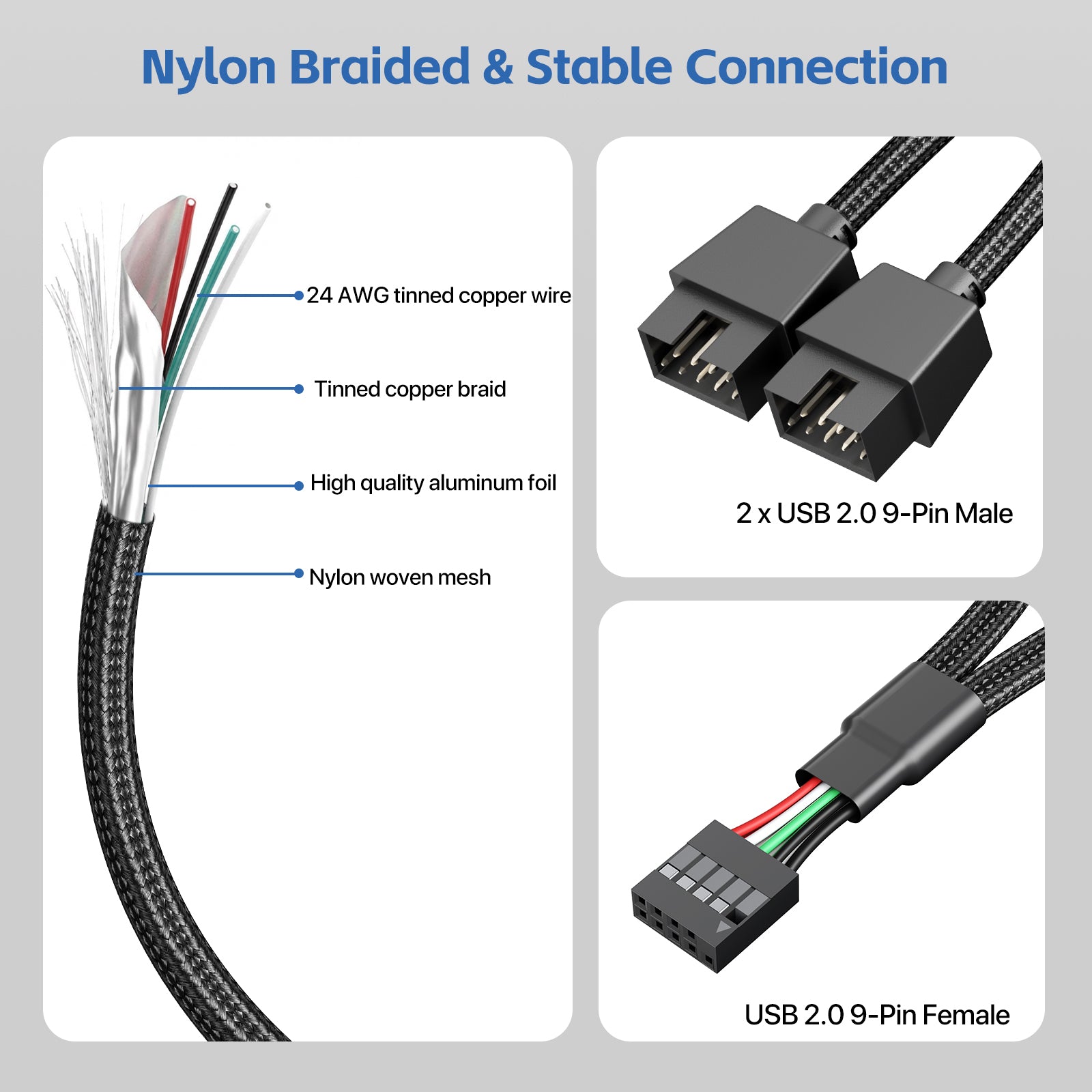 2er-Pack interner USB-2.0-9-Pin-Header-Splitter