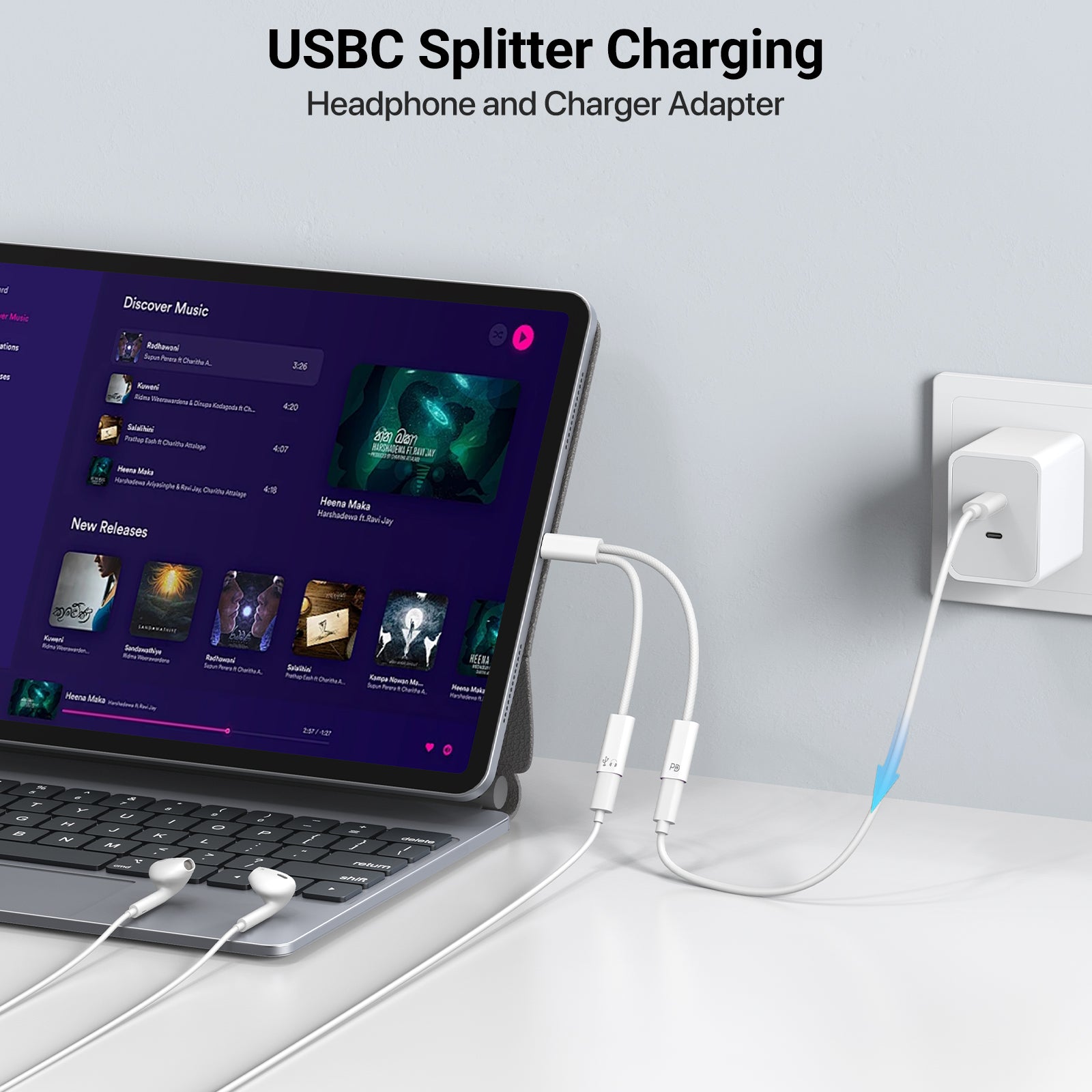 USB C Splitter 2 Port (white)