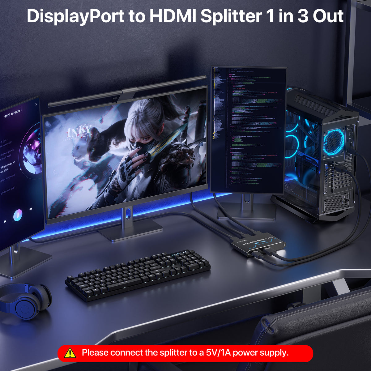 DisplayPort to HDMI Splitter 1 in 3 out