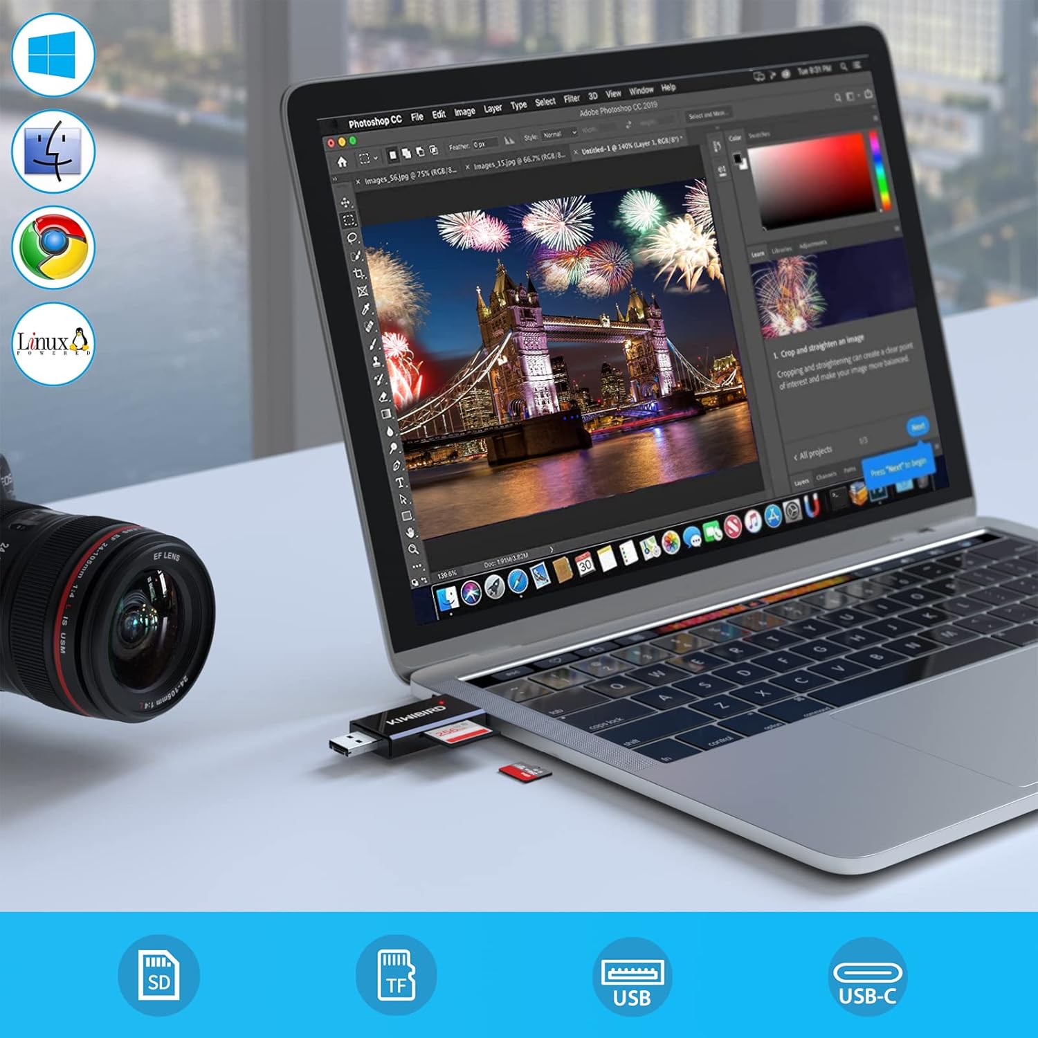 USB C SD Micro SD Card Reader Black