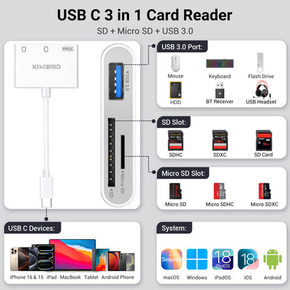 USB C 3 in 1 Card Reader