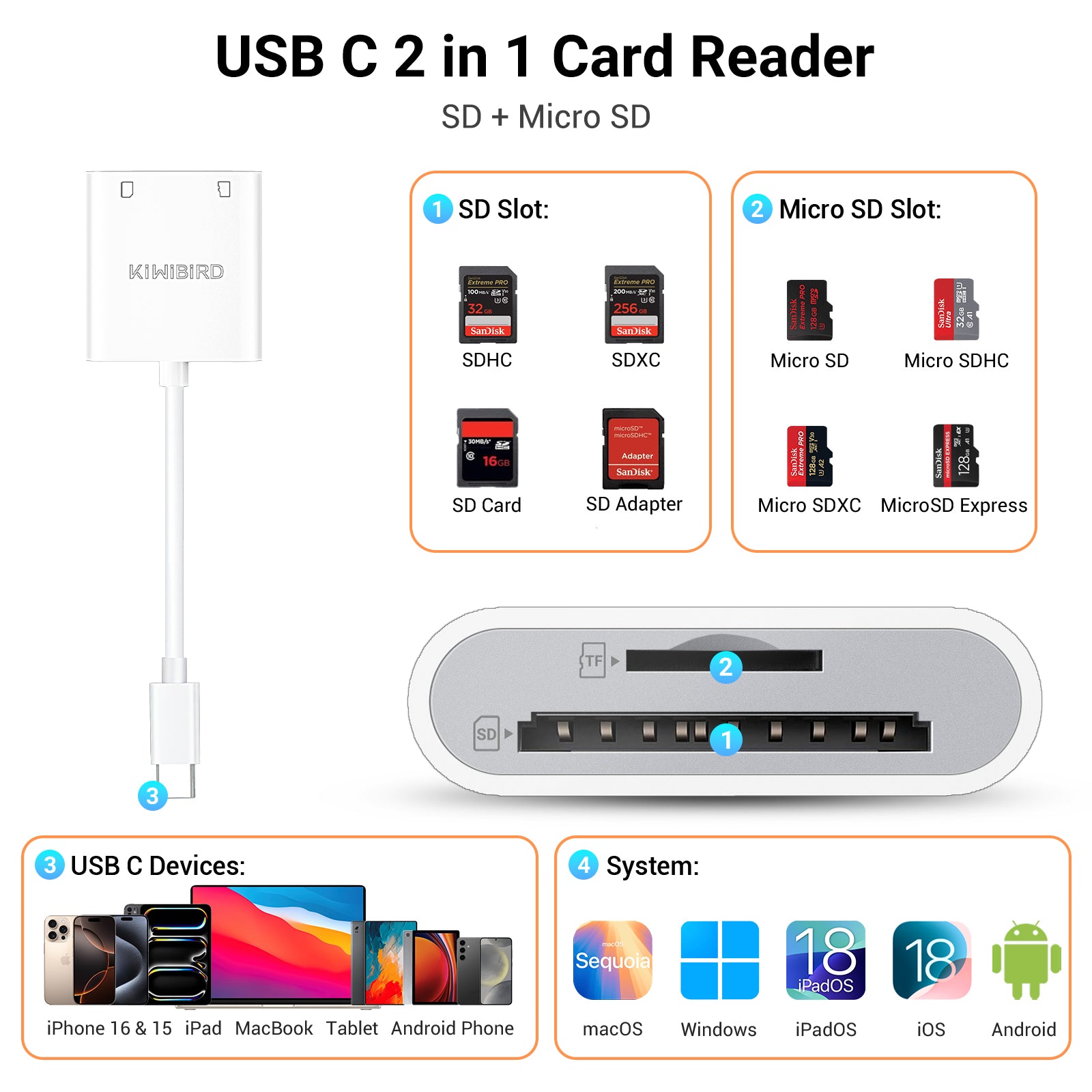 USB C 2 in 1 Card Reader