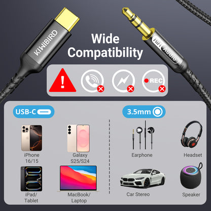 USB C to 3.5mm Aux Cable Grey