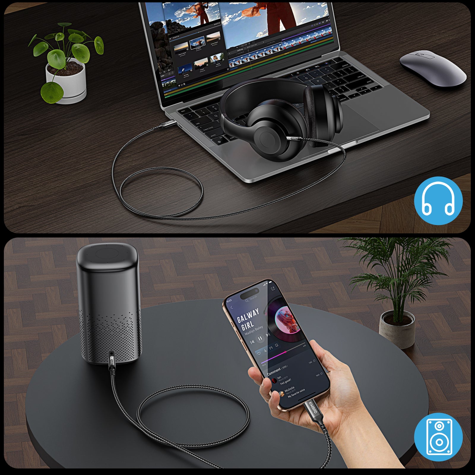 USB C to 3.5mm Aux Cable Grey