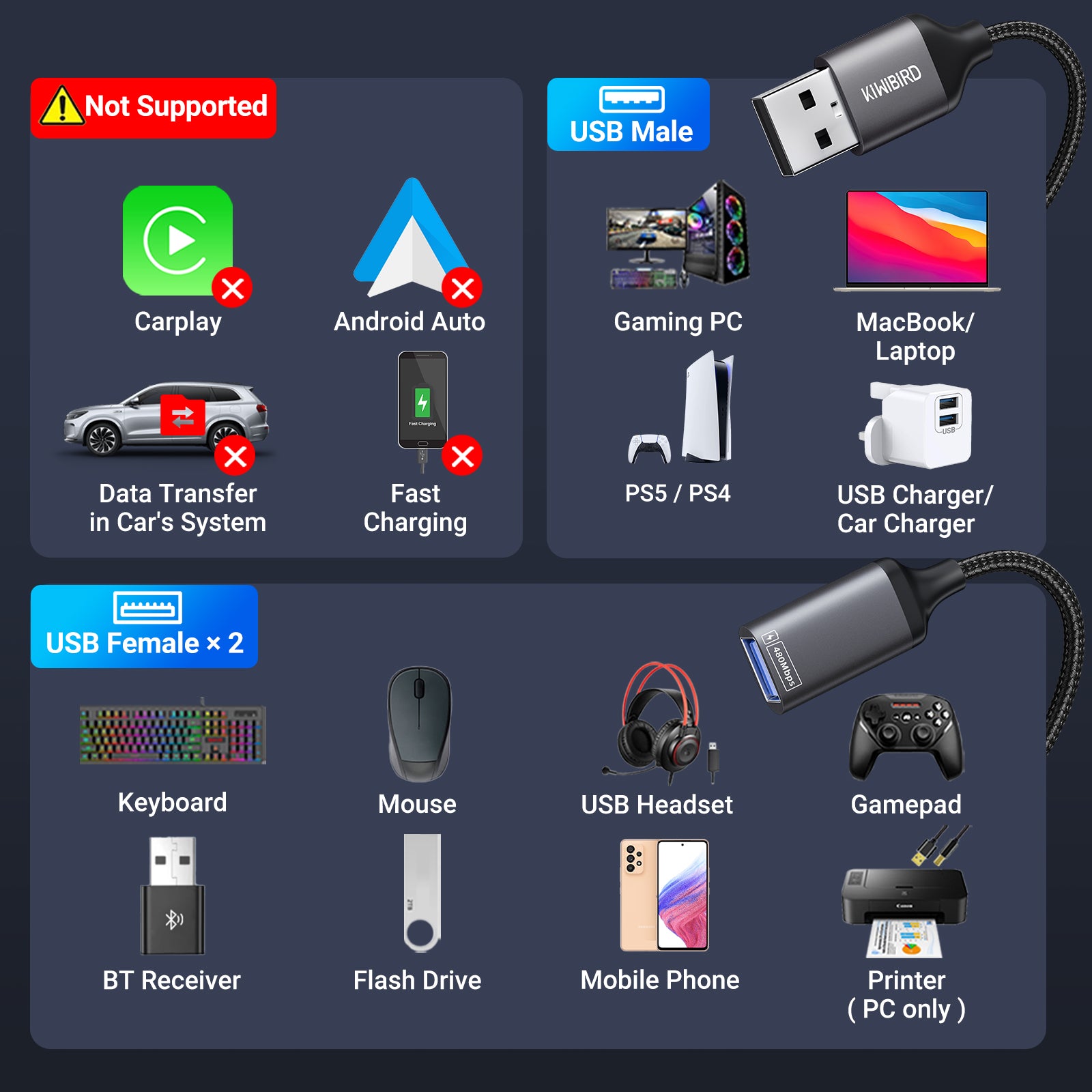 USB Splitter 1 in 2 out