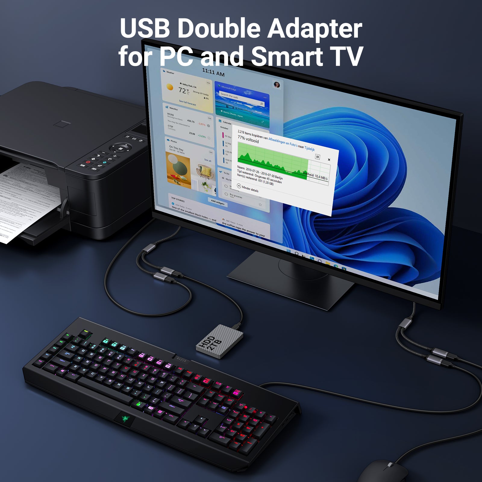 USB Splitter 1 in 2 out
