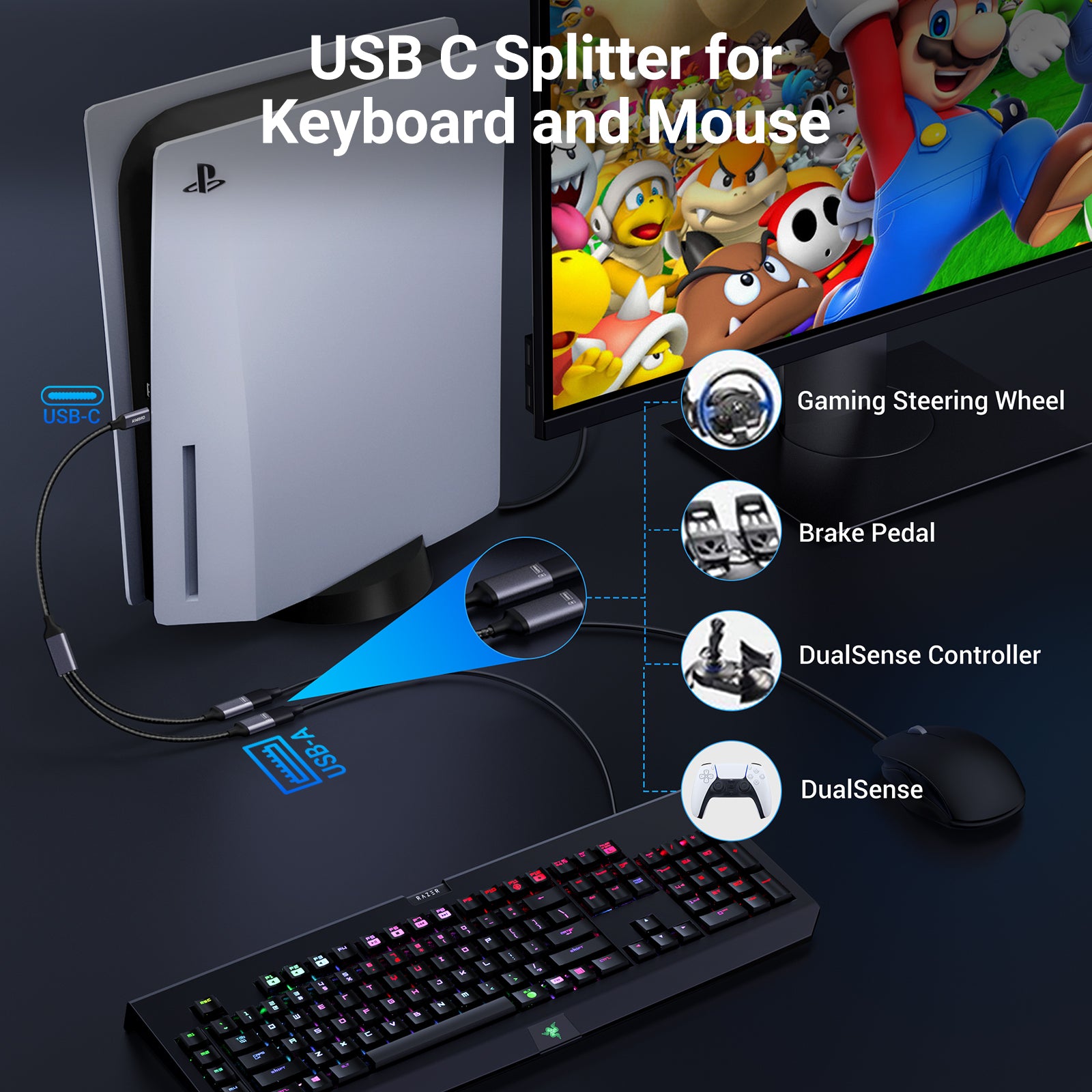 USB C to Dual USB A Splitter