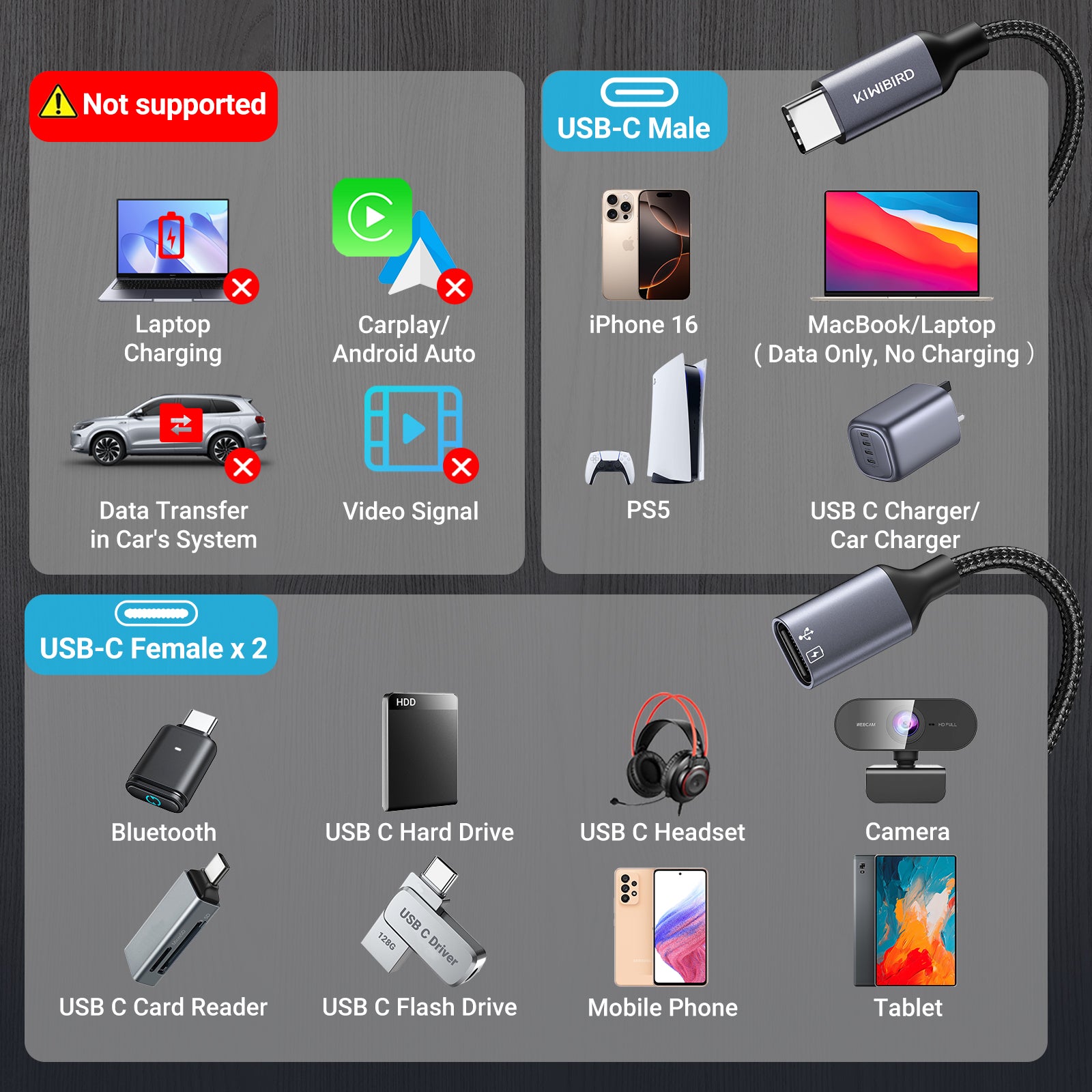 USB C Splitter 1 in 2 out