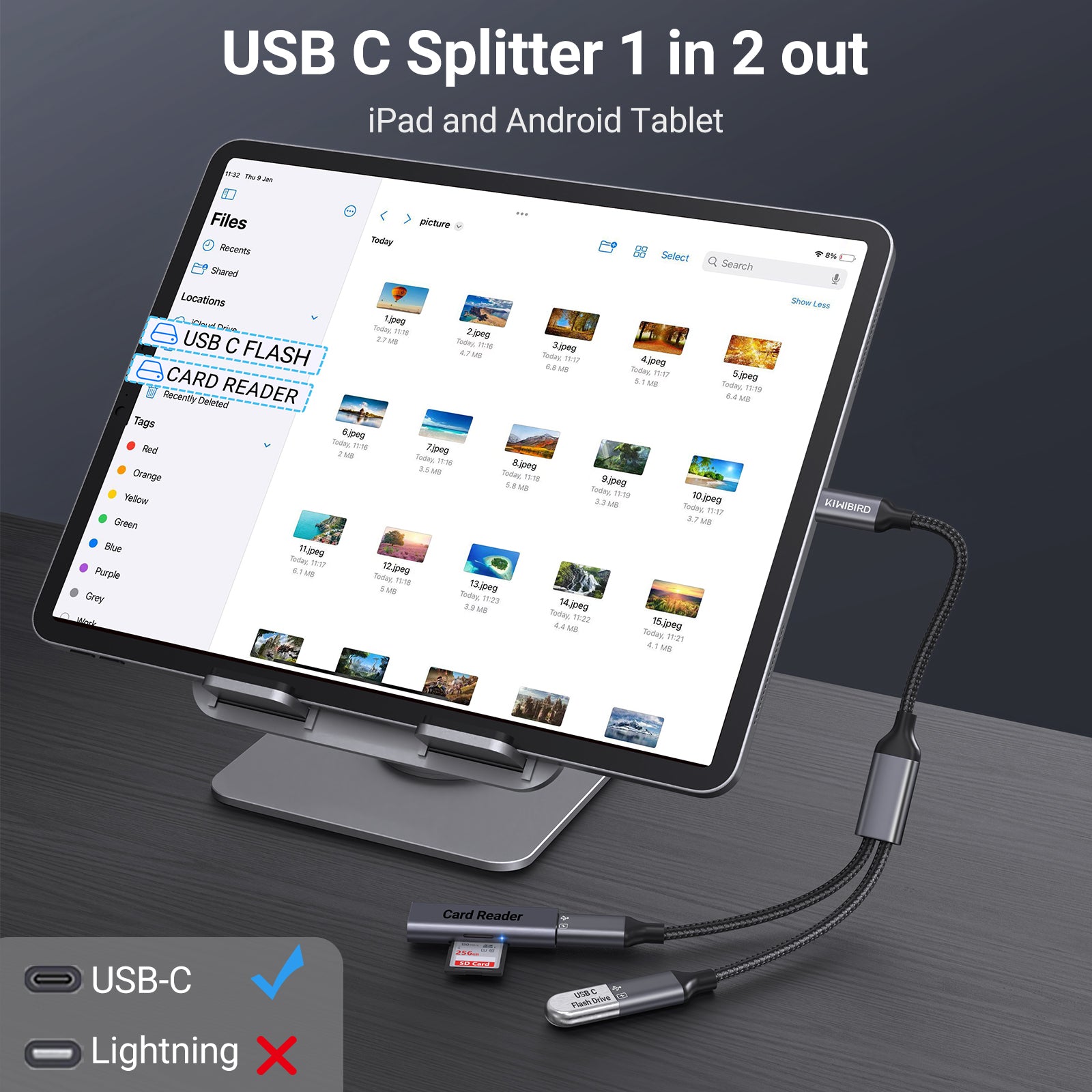 USB C Splitter 1 in 2 out