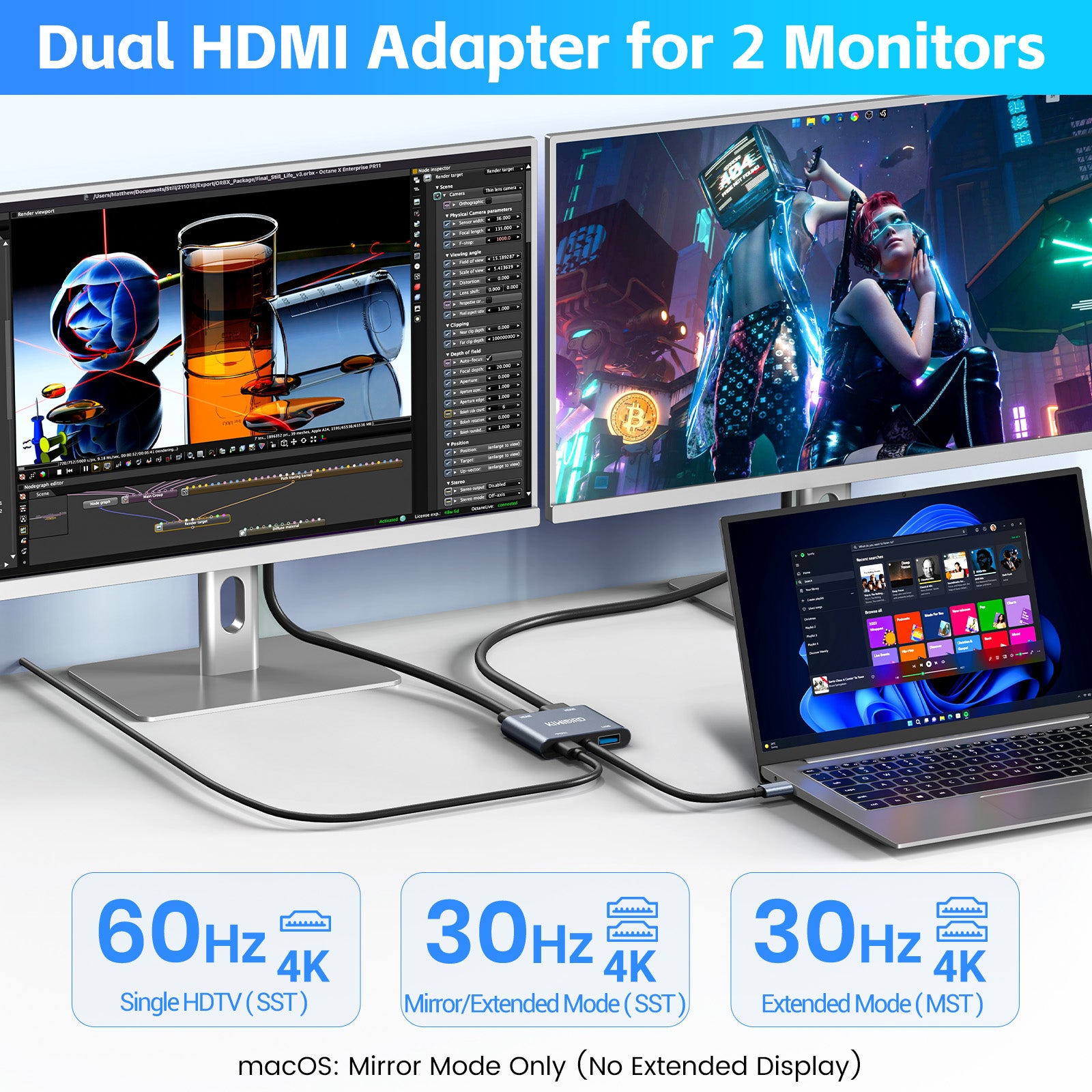 USB C to Dual HDMI Adapter