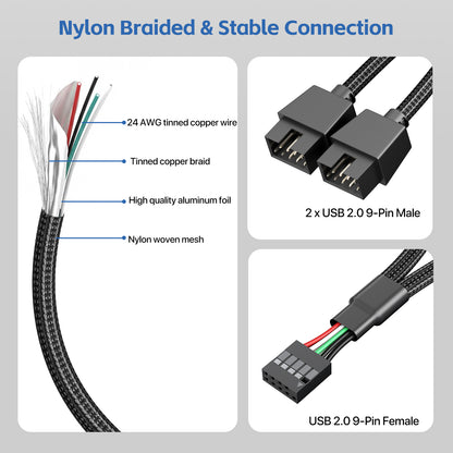 in 2 out USB 2.0 Splitter Extension Cable 9 Pin