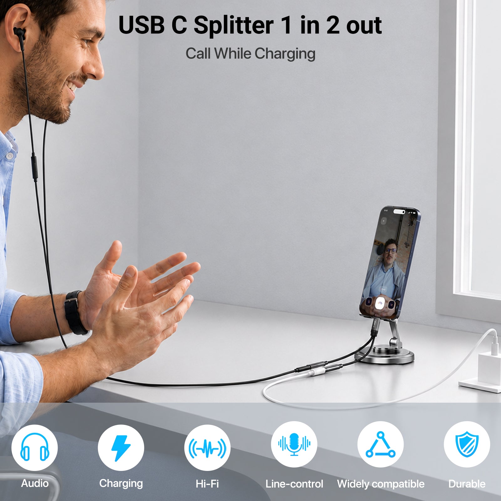 USB C Splitter 2 Port (black)