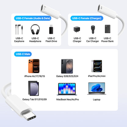 USB C Splitter 2 Port (white)