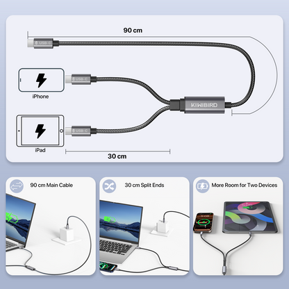 USB C Splitter for Charging PD 60W 1.2m