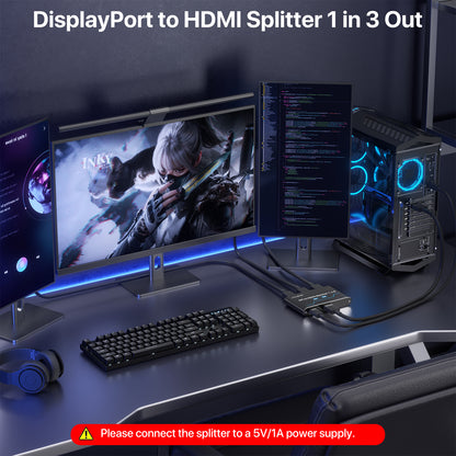 DisplayPort to HDMI Splitter 1 in 3 out
