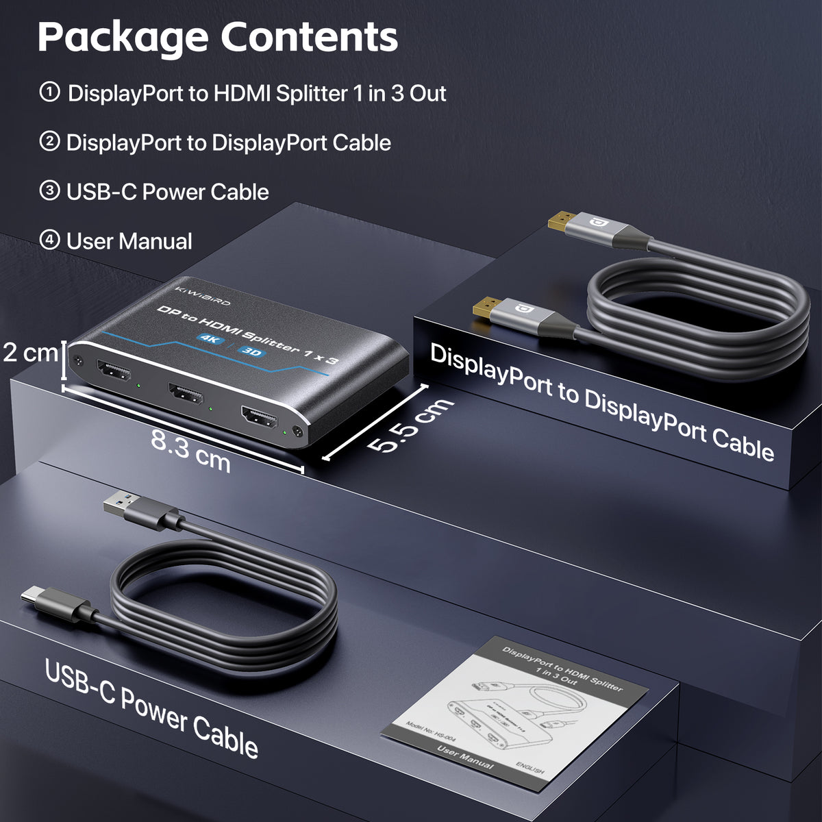 DisplayPort to HDMI Splitter 1 in 3 out