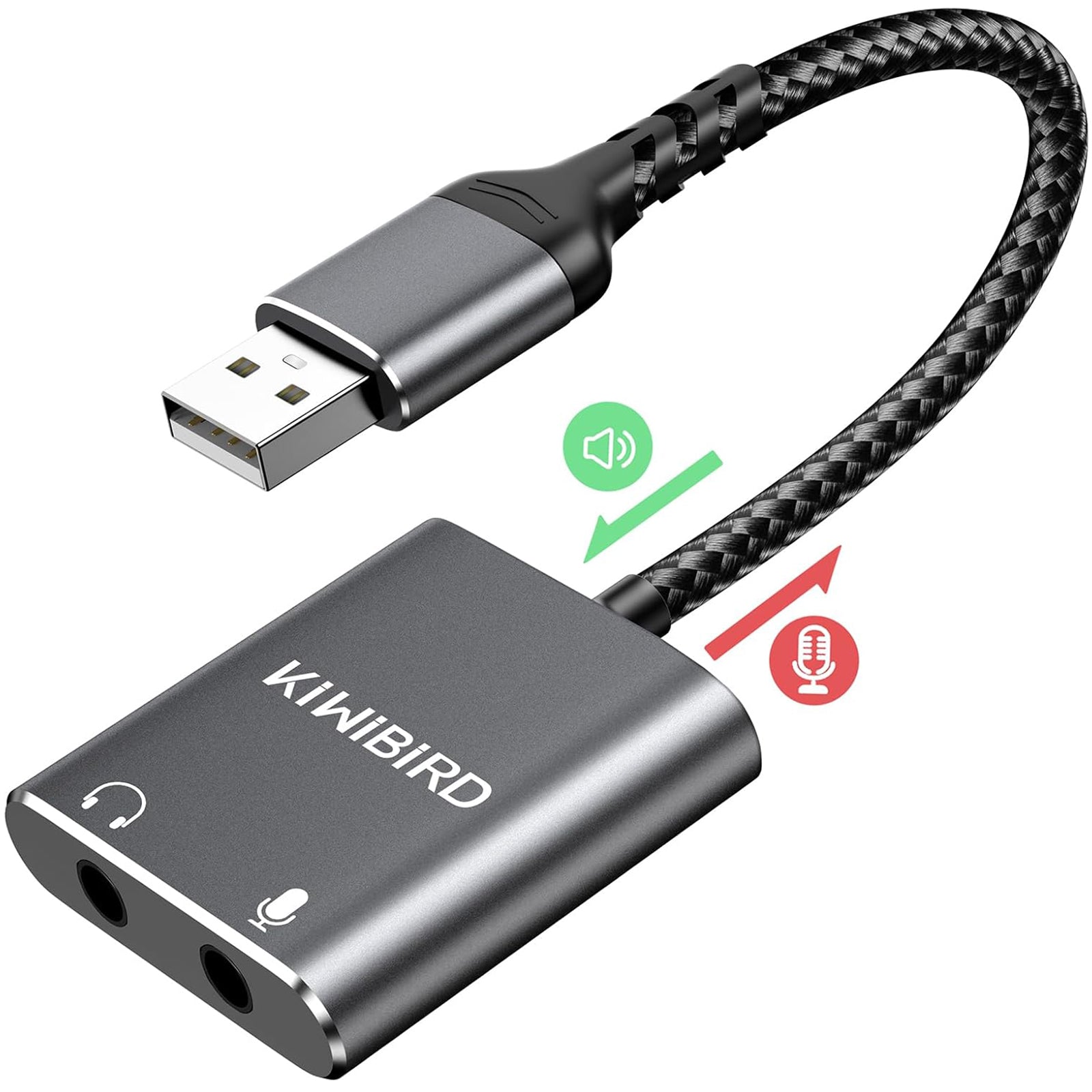 kiwibird USB to 3.5mm Audio Adapter black